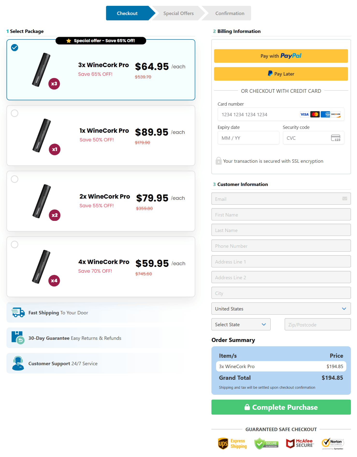 WineCork Pro checkout page